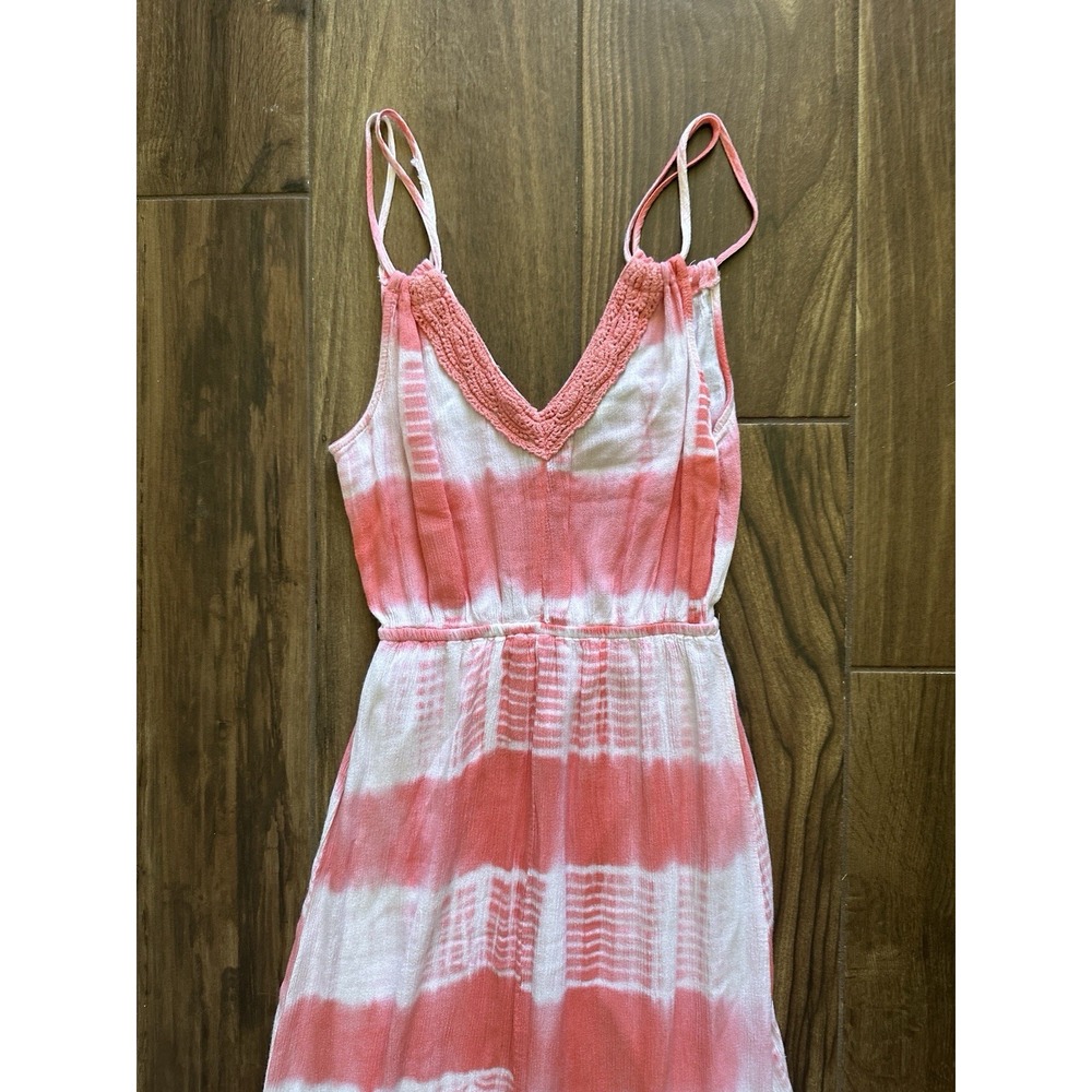 Flying Tomato Pink White Tie Dye Maxi Dress Crochet V-Neck Boho Slit Small - Picture 2 of 8